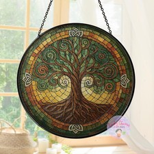 Personalized Celtic Tree of Life Stained Glass Suncatcher Window Hanging Gift