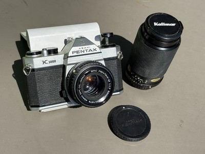 Asahi Pentax K1000 SLR 35mm Camera SMC Pentax M 1:2 50mm & Kalimar Lens Untested