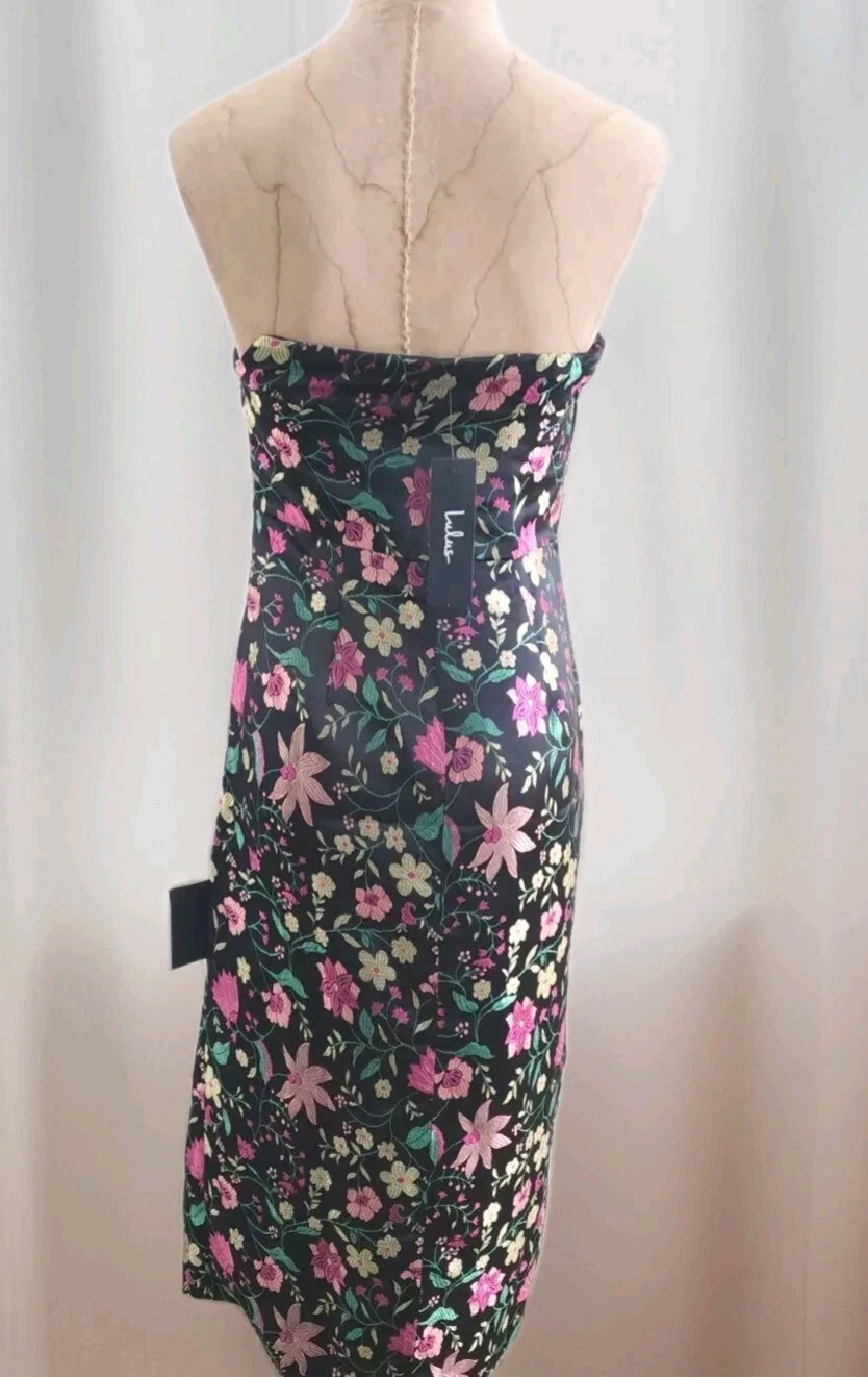 PALM ANGELS Abito donna Lulus floreale jacquard ricamato senza spalline midi nero taglia XS raso