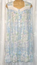 1X EILEEN WEST BLUE FLORAL ALL COTTON EMBROIDERED LACE RUFFLE GOWN NIGHTGOWN