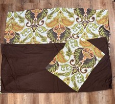 Vintage Twin Duvet Set Cover and Pillow Sham Brown Chartreuse Orange 70s Colors