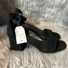 Time And Tru Block Heels Womens Size 11 Black Open Toe Shoes Ankle Strap