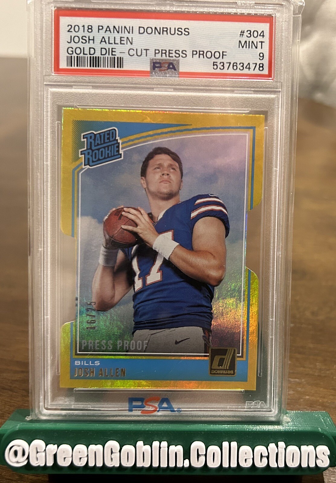 Josh Allen Panini Donruss #304 Gold Die-Cut Press Proof