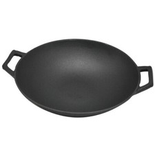 Wok Cast Iron Large Deep Pre-Seasoned 2 Handles Chinese Asian Cooking 35cm
