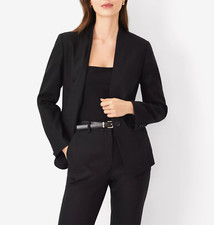 Ann Taylor Women's 189 The Cutaway Blazer in Linen Twill Black size 4