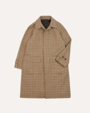 Drake's GunClub Houndtooth Plaid Check made in Italy Raglan Wool Overcoat