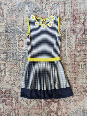 Mini Boden Girls Sleeveless Summer Knit Navy Striped Dress Crochet Daisy's  9-10Y | eBay