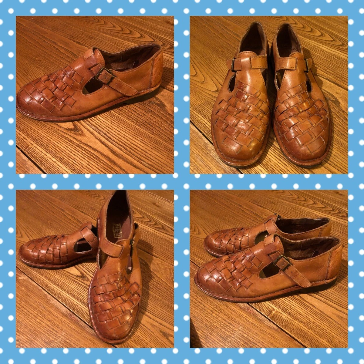 VINTAGE SIZE 9 43 FIELD JESUS WOVEN TAN LEATHER SANDALS MENS SHOES MADE ENGLAND