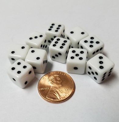 10x White Mini 10mm Dice With Pips, Very Small Dice, Backgammon & Other Games