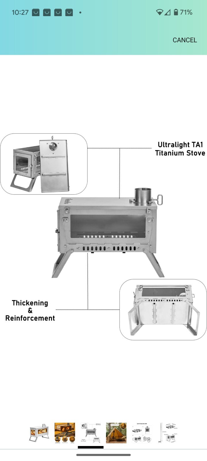 FIREHIKING Ultralight Titanium Stove Thickened TA1 Camping Tent Stove LANK...