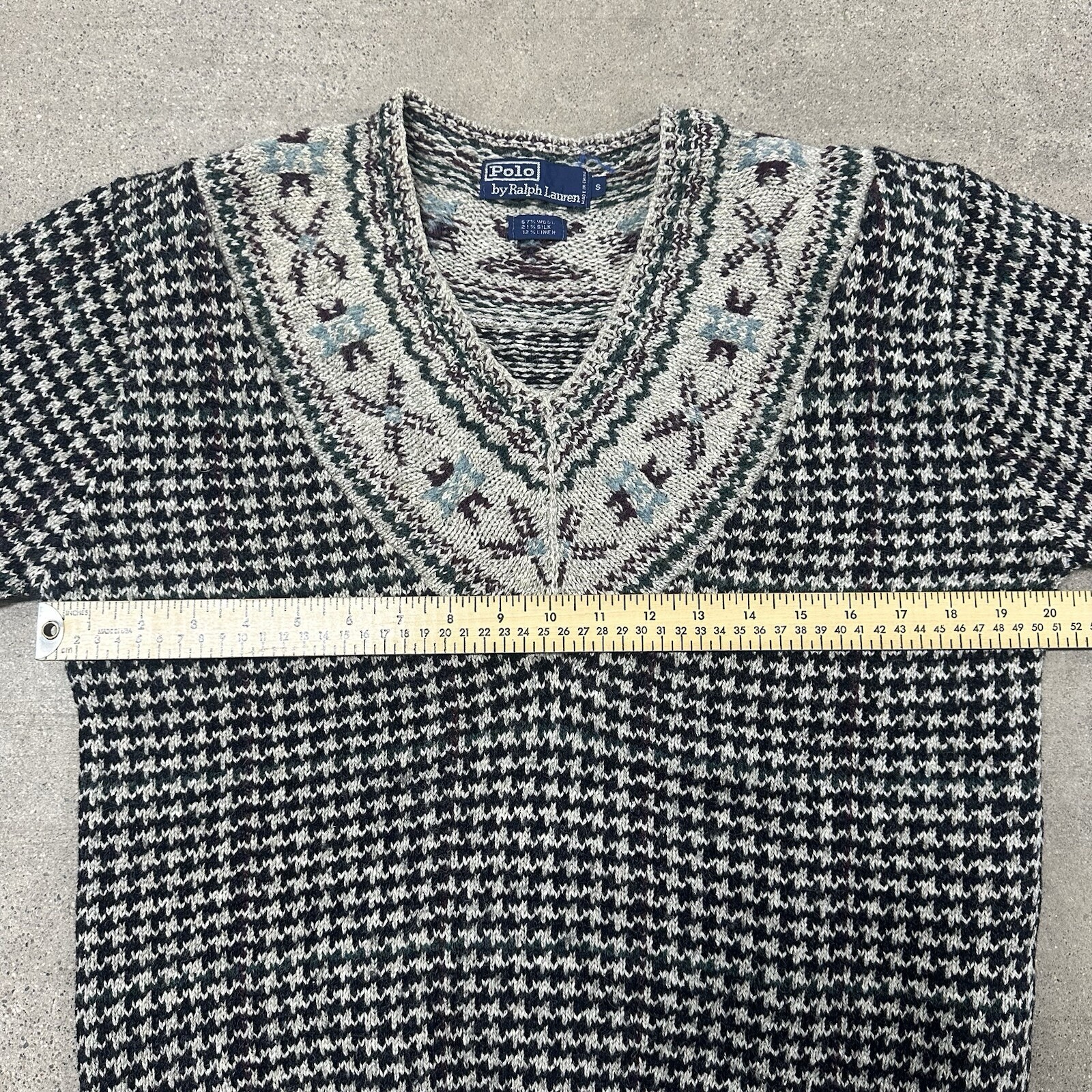 Vintage Polo Ralph Lauren 1987 Houndstooth Sweater V Neck Wool Silk Size Small image 8