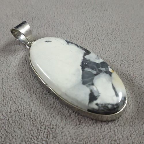 Pendentif Jaspe Snow Flakes Naturel – 29 Mm – Monté Sur Argent – Pierre Semi-précieuse – Neuf