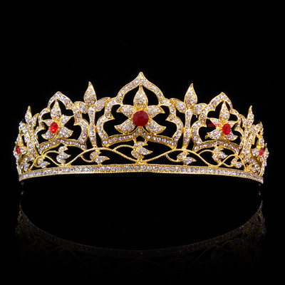 Antique Brass Flower Leaf Pearl Crystal Adult Tiara Crown