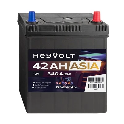 Autobatterie 12V 42Ah HeyVolt ASIA A42R Starterbatterie 340A 40Ah 43Ah Smart NEU