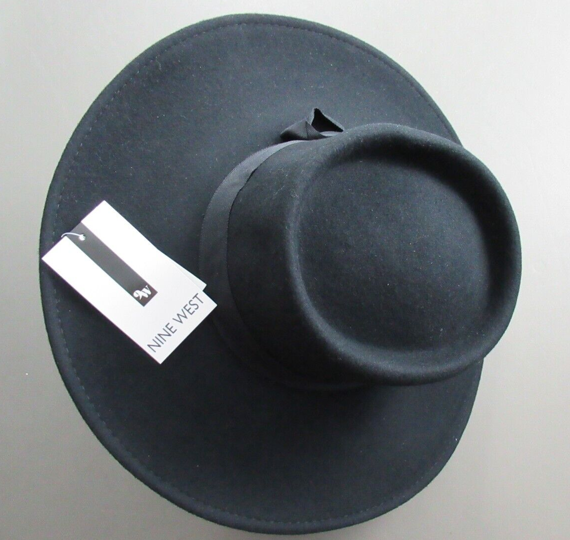Nine West Women's Wool Felt Telescope Floppy Hat, Black, One Size