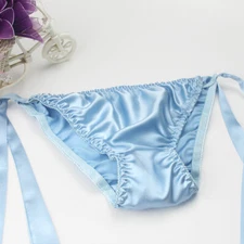 Womens 100% Silk Low-Rise Bikinis Underwear Knickers Cute Brief Side Tie Panties