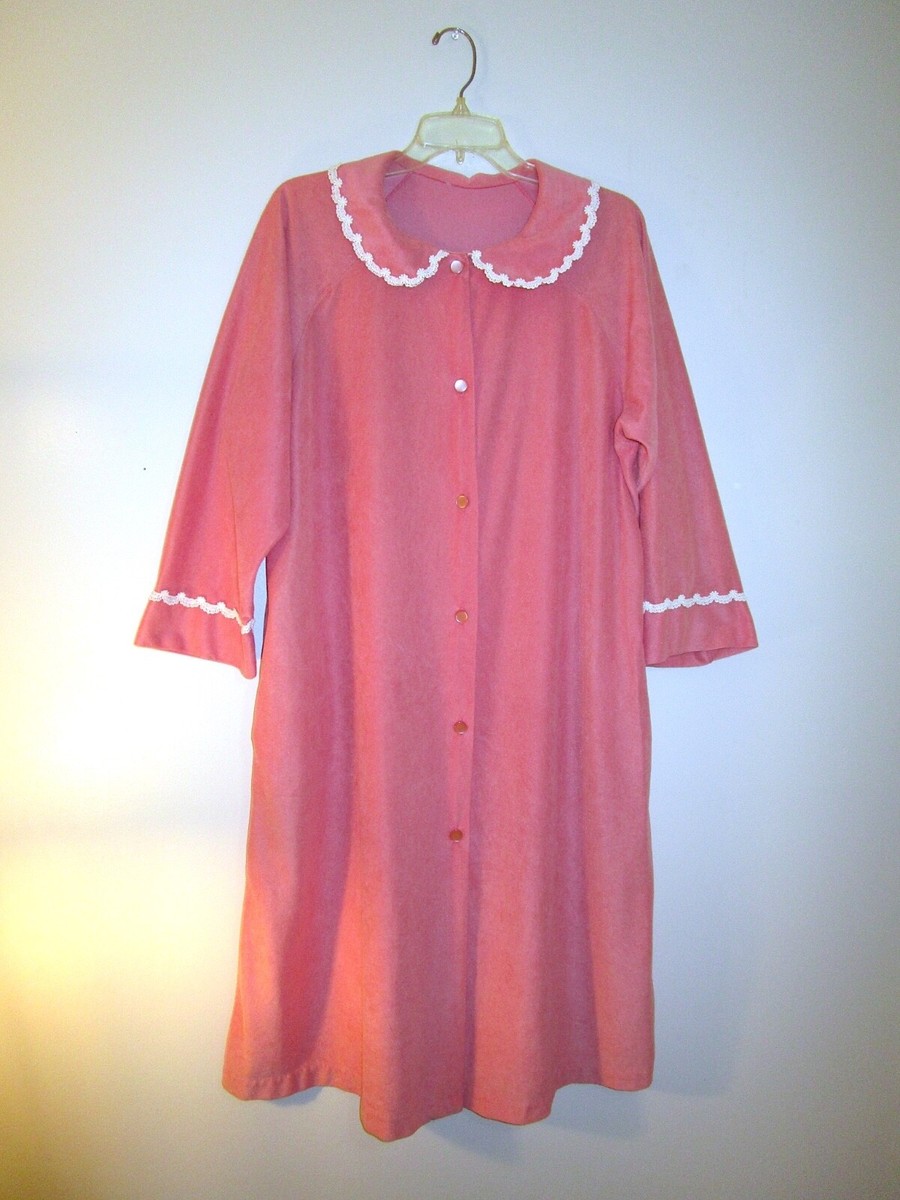 Vintage 80s 90s Womens House Dress Pink Velour Size Large LG