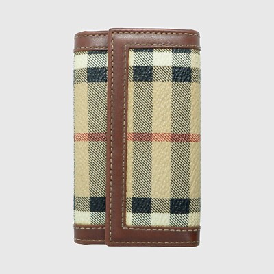 BURBERRY Check Key Holder Pouch Leather Vintage 90s 00s