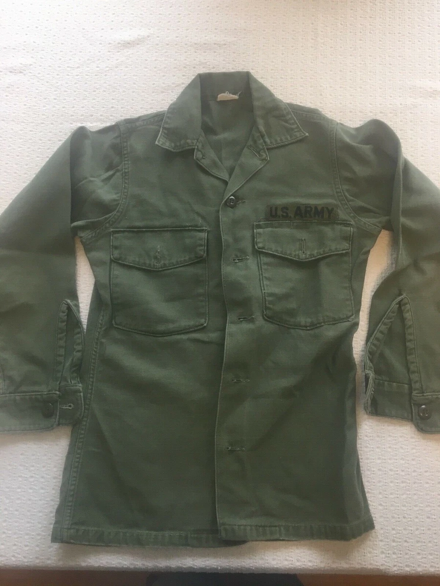 Vintage 1960s Utility Shirt VIETNAM US Army 13.5 (S) Green OG107 Cotton Military