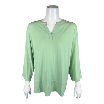 Joan Rivers Wardrobe Builders Luxe Knit 3/4-Sleeve Top Green Fig X-Large Size