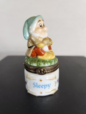 Vtg PHB Disney Snow White Sleepy Dwarf Hinged Trinket Box W/ Diamond Charm New