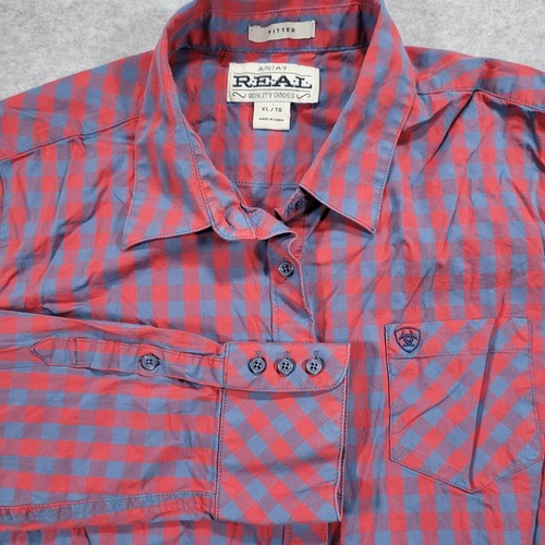 Ariat Kirby Stretch Langarmshirt Damen XL tailliert rot (rosa) blau Gingham