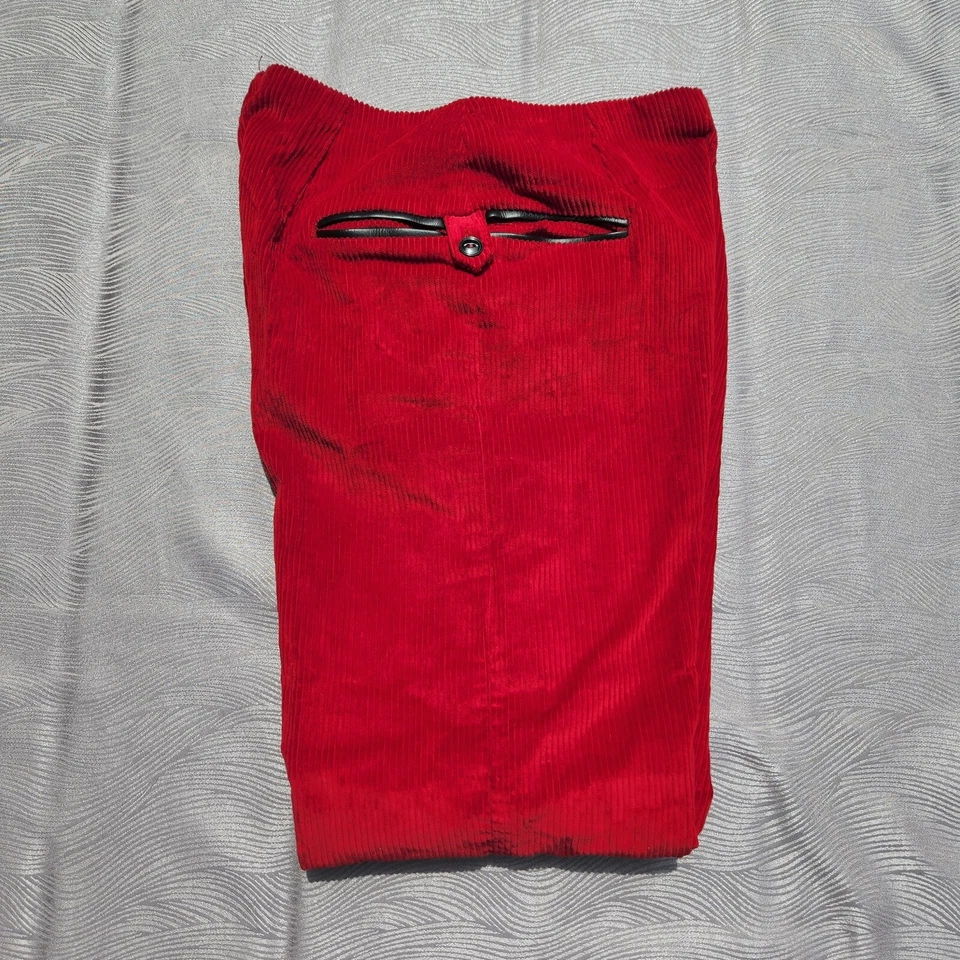 Pantalones de pana rojos de colección años 60 Thermo-Jac pierna recta cónica para mujer talla 26x27 RARO Foto 3 de 4