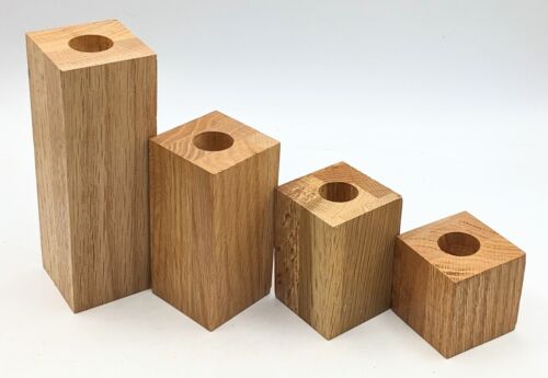 4 Hardwood Block Taper Candle Holders, Square Shaped, 6" to 2" Tall - Picture 1 of 7