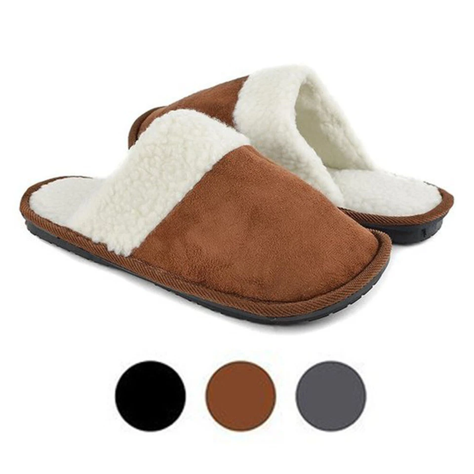 Men's Slipper Faux Fur Soft Warm Slip On Memory Foam Cushion Casual House Shoe