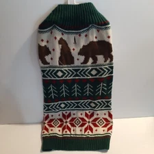 Central Garden & Pet Dog Sweater Mock Ribbed Winter /Xmas Size L Green Red White
