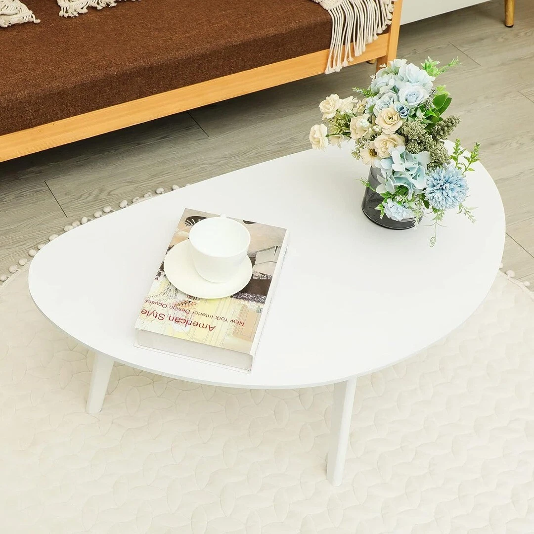 Small White Oval Coffee Table for Living Room Mid Century Modern Coffee Table