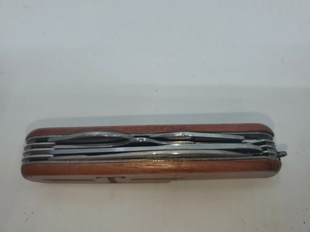 Multi-tool Pocket Knife Letter "T" Kansas Buffalo Engraved  On Wood  Handle