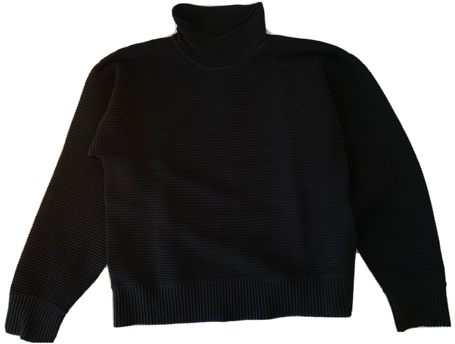 New Nagnata Black Rib Organic Cotton Polo Neck Pullover XS Yoga Sports Knit Top image 4