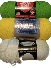 Lot Of 3 Skeins Spring Colored Yarn, Multi Brands