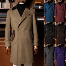 Cashmere Men's Overcoats Double Breasted Outdoor Casual Winter Warm Long Jackets