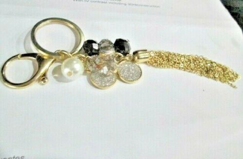Edler Schlüsselanhänger poliert goldfarben silber funkelnd Charms Perle Perlen Quaste - Bild 1 von 3