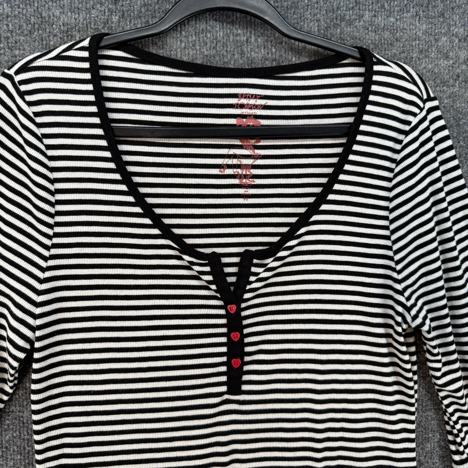 Betsey Johnson Топ женщин M черный в полоску Henley тепловой Babydoll 90-х Y2K вырезка - Изображение 2 из 4