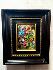 Ancien tableau émaux d'art de Limoges signé Ch. Raclot décor de fleurs