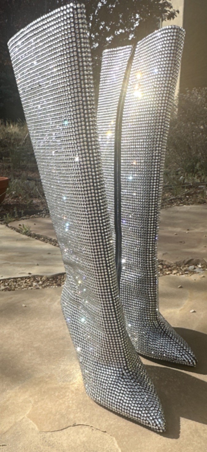 Gianni Bini Gabortwo Glitter Knee High Wedge Boots Black Clear Size 10