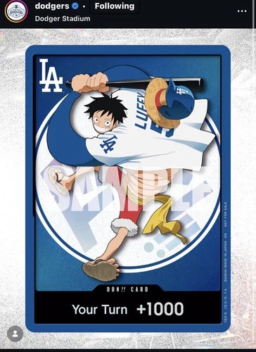 2026 Dodgers x One Piece Night Promo Card Monkey D Luffy SGA Presale Ships 7/3