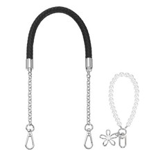 62cm/24.4" PU Leather Braided Purse Straps Black, Silver Buckle 