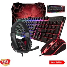 Gaming Keyboard and Mouse and Mouse pad and Gaming Headset, Wired LED RGB Bac...