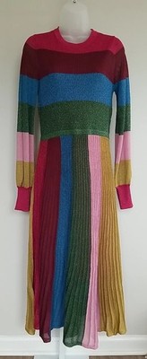Boden Sparkle Ribbed Metallic Party Dress NWT US 8 Colorblock Rainbow Stripe 