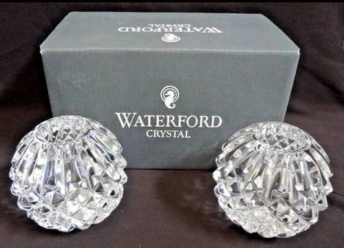 Vintage Waterford Crystal Round Candlestick Holders Pair with Box - Ireland New