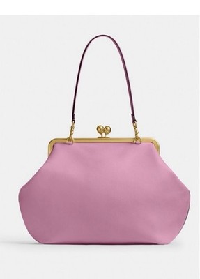 バッグ COACH Signature Kisslock pink Handbag NWT Coach Large Kiss Lock Frame Shoulder Bag Pink Gold Hardware