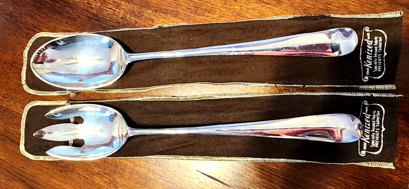 Sheffield England Long Handle Servers  SG Silverplate Salad Serving Spoon & Fork