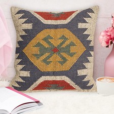 100% Natural Jute Pillow Cover "18x18" Handmade Kilim Wool Jute Cushion Cover