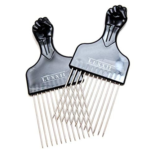 (2 Pack) 6.75" Black Fist Metal Afro Pick Lift Hair Comb Detangle Wig Braid H... - Picture 4 of 5