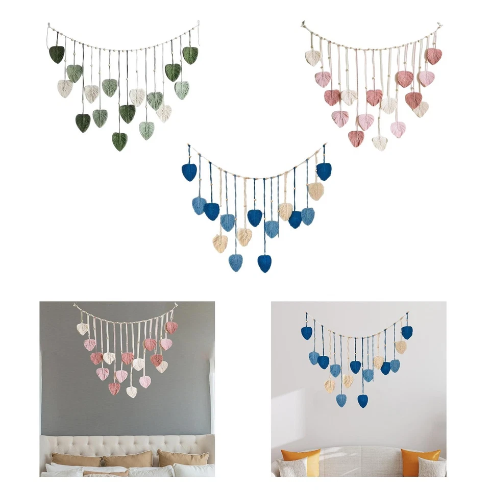 Tapisserie murale en macramé tissée à la main avec pompons en feuilles - Photo 1/1