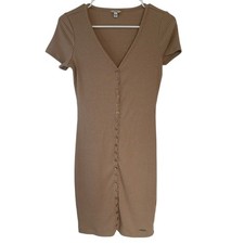 Guess Women's Nude Raylynn Ribbed Bodycon Henley Dress, Size Small, New
